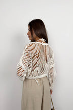 Openwork Long Sleeve Ecru Knit Blouse