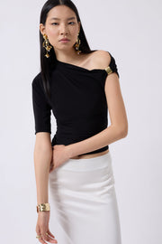 Accessory Detail Cutout Black Blouse