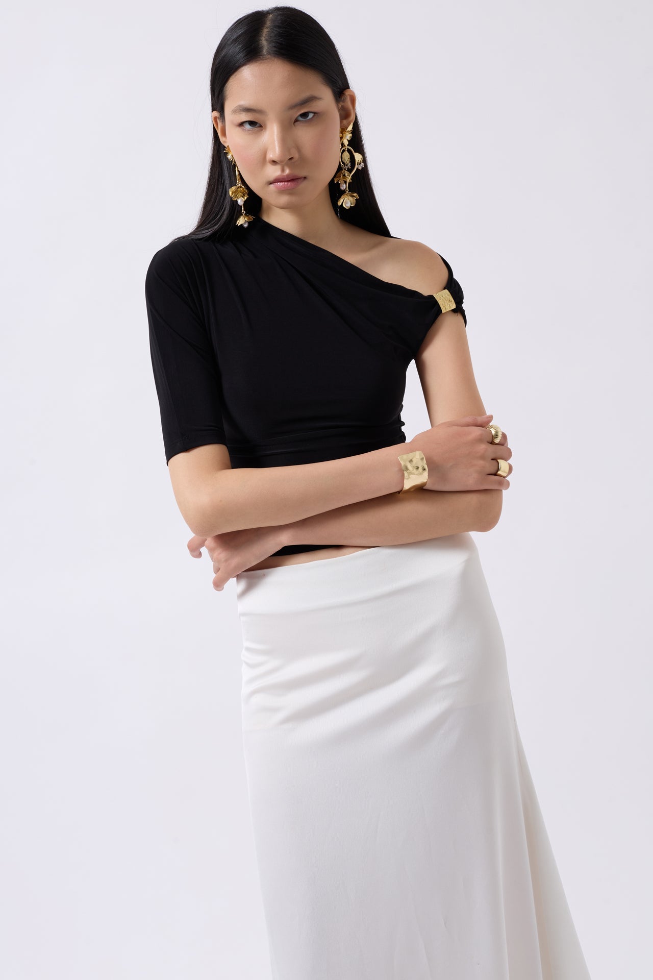 Accessory Detail Cutout Black Blouse