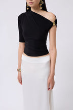 Accessory Detail Cutout Black Blouse