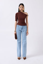 Accessory Detail Cutout Brown Blouse