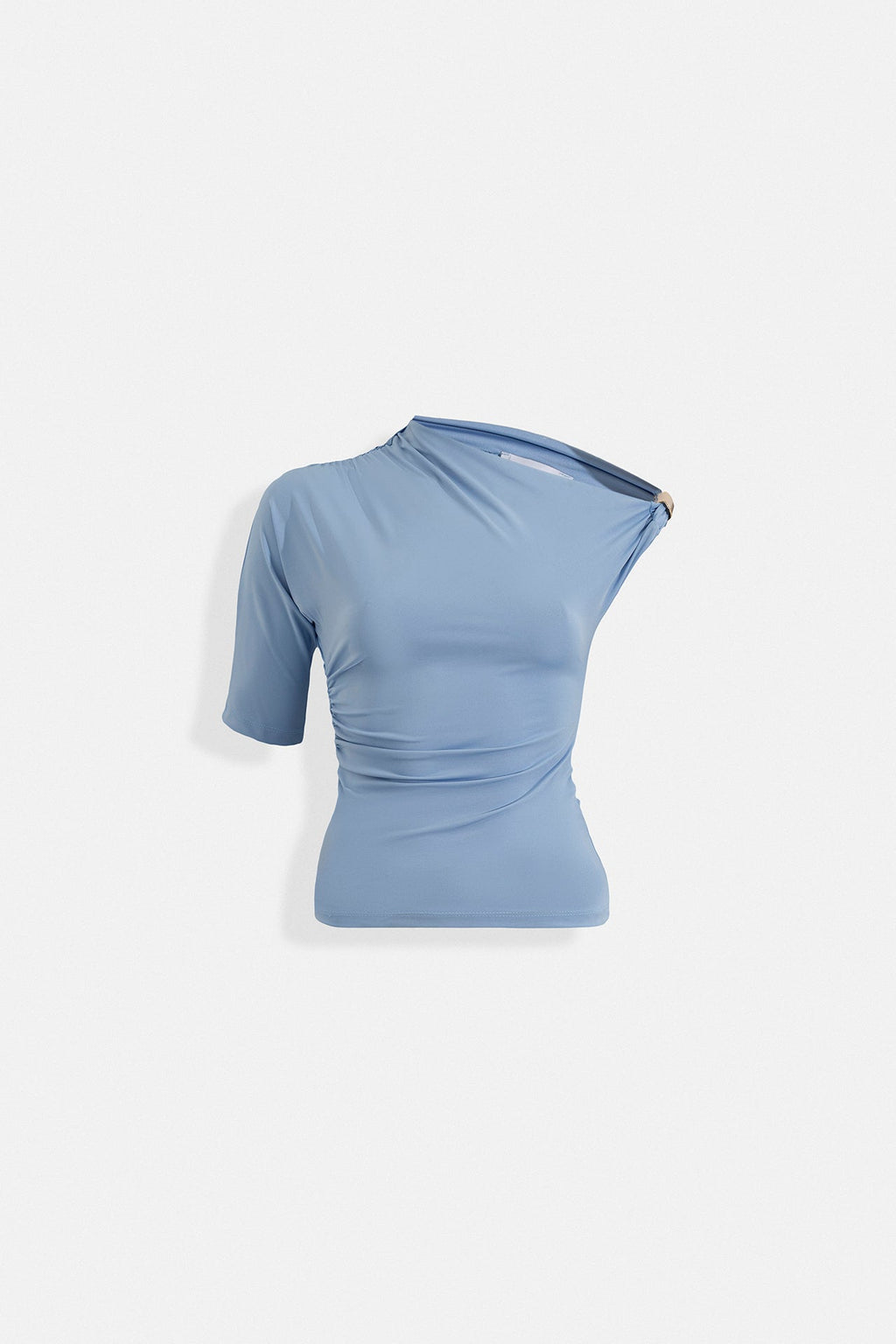 Accessory Detail Cutout Blue Blouse