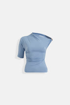 Accessory Detail Cutout Blue Blouse