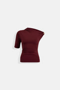 Accessory Detail Cutout Burgundy Blouse