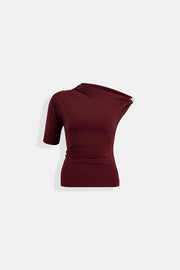 Accessory Detail Cutout Claret Burgundy Blouse