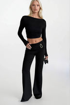 Accessory Detail Wide Leg Black Pants