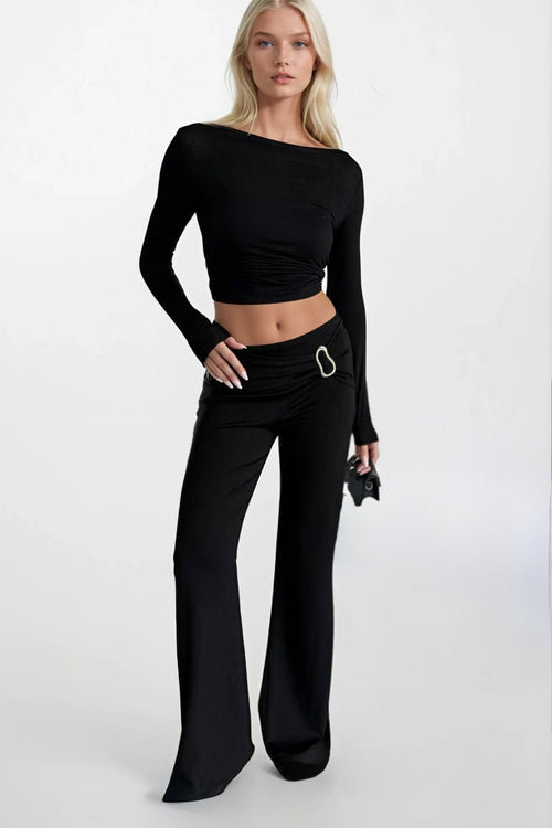 Accessory Detail Wide Leg Black Pants