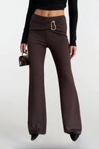 Accessory Detail Wide Leg Brown Pants