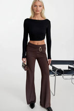 Accessory Detail Wide Leg Brown Pants