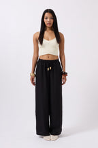 Accessory Detail Linen Black Pants