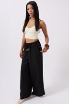 Accessory Detail Linen Black Pants