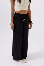 Accessory Detail Linen Black Pants