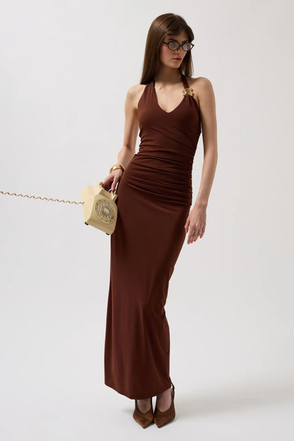Accessory Detail Maxi Brown Dress