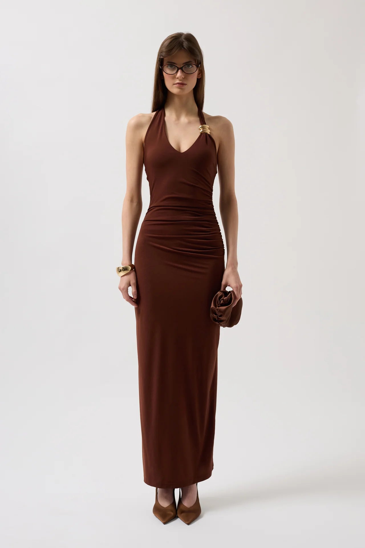 Accessory Detail Maxi Brown Dress