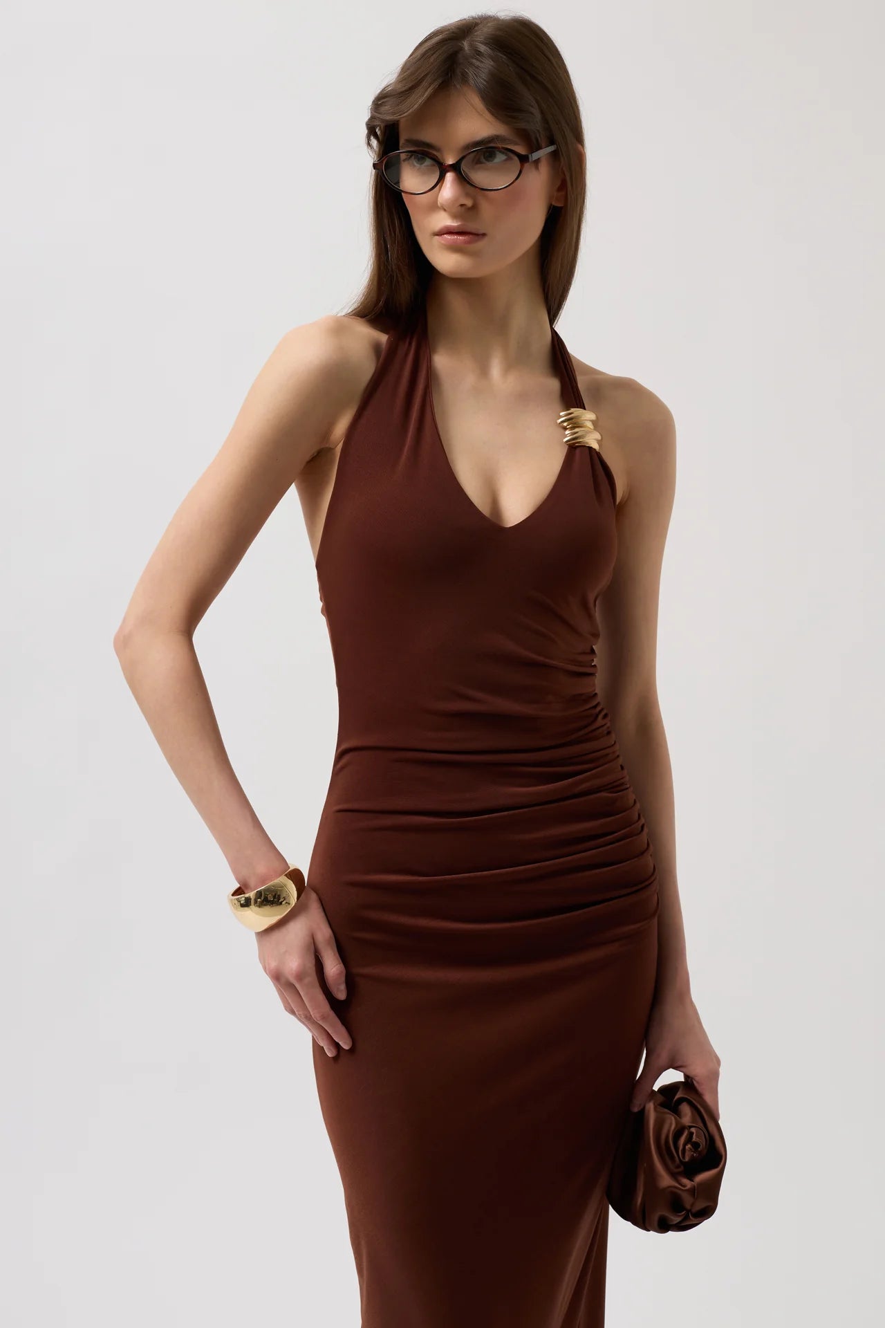 Accessory Detail Maxi Brown Dress