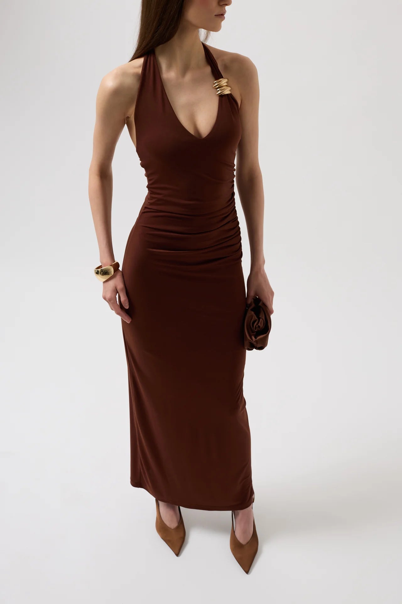 Accessory Detail Maxi Brown Dress