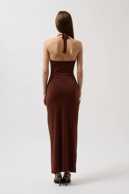 Accessory Detail Maxi Brown Dress