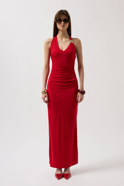 Adjustable Strap Maxi Dress with Gold Ring Detail