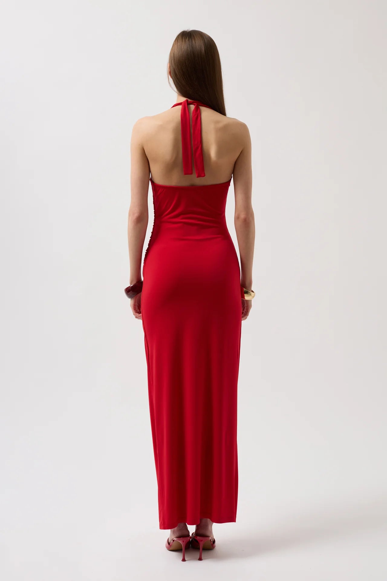 Adjustable Strap Maxi Dress with Gold Ring Detail