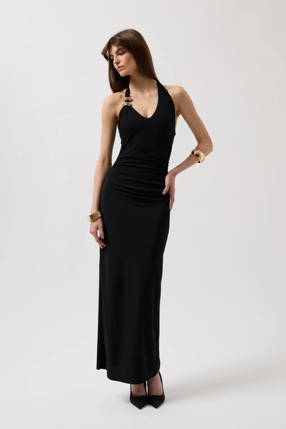 Adjustable Strap Maxi Dress with Gold Ring Detail