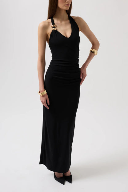 Adjustable Strap Maxi Dress with Gold Ring Detail