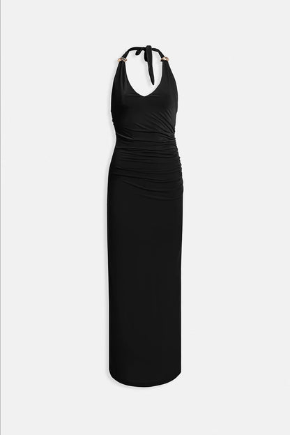 Adjustable Strap Maxi Dress with Gold Ring Detail