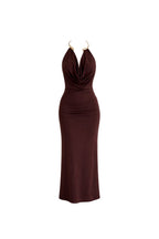 Open Detail Cowl Neck Brown Maxi Dress