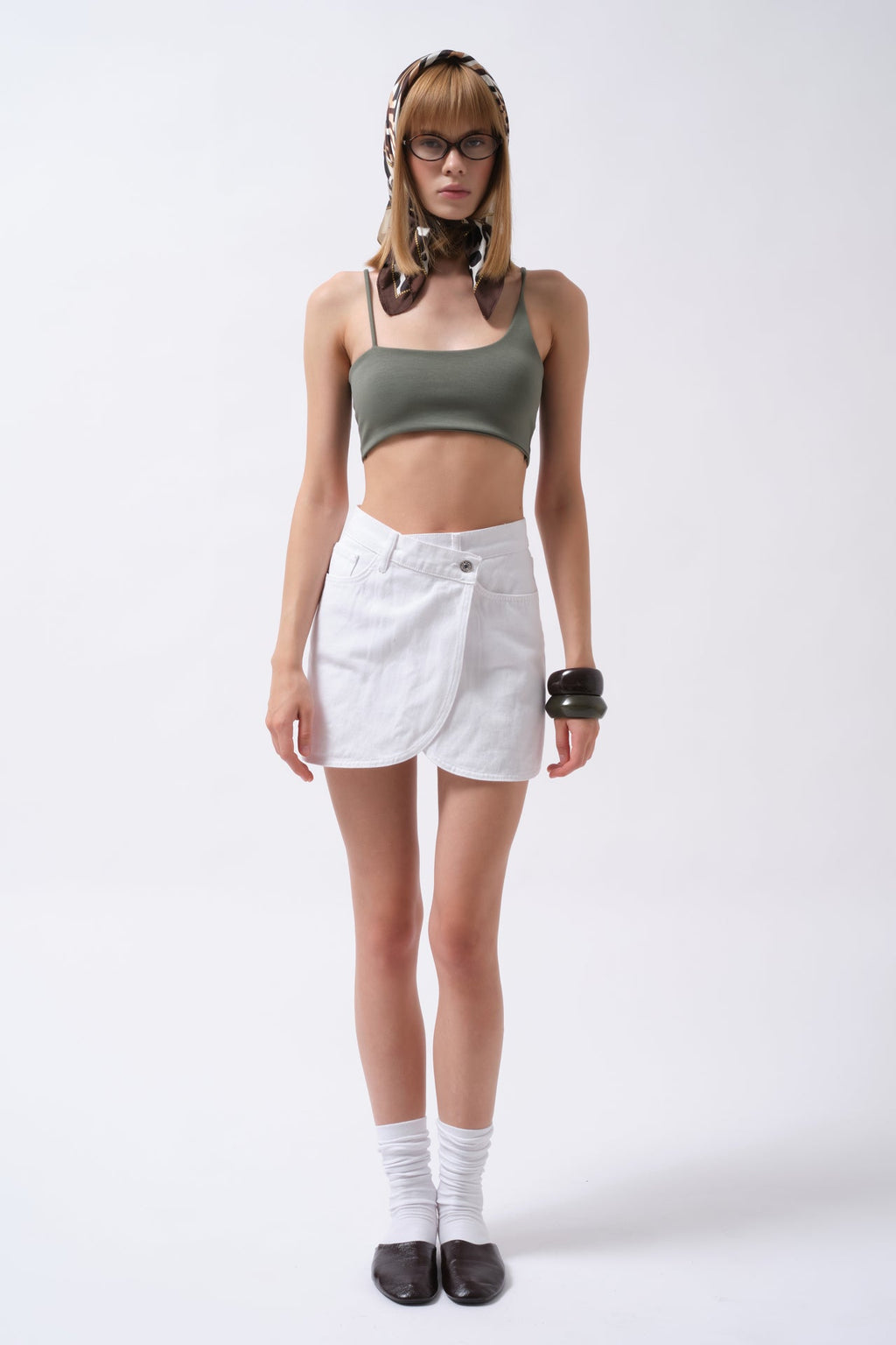 Wrap Denim Mini White Skirt