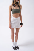 Wrap Denim Mini White Skirt