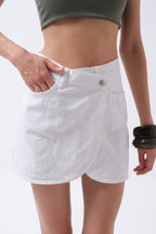 Wrap Denim Mini White Skirt