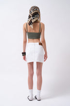 Wrap Denim Mini White Skirt