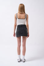 Wrap Denim Mini Black Skirt