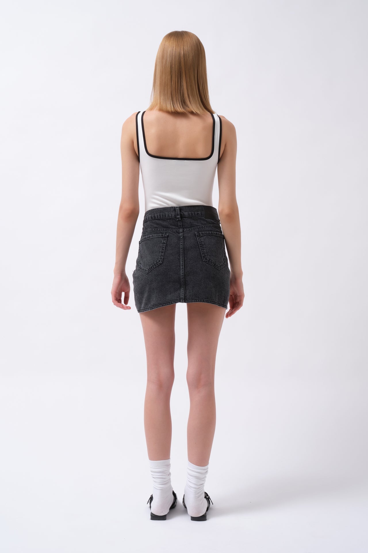 Wrap Denim Mini Black Skirt