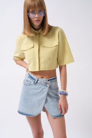 Wrap Denim Mini Light Blue Skirt