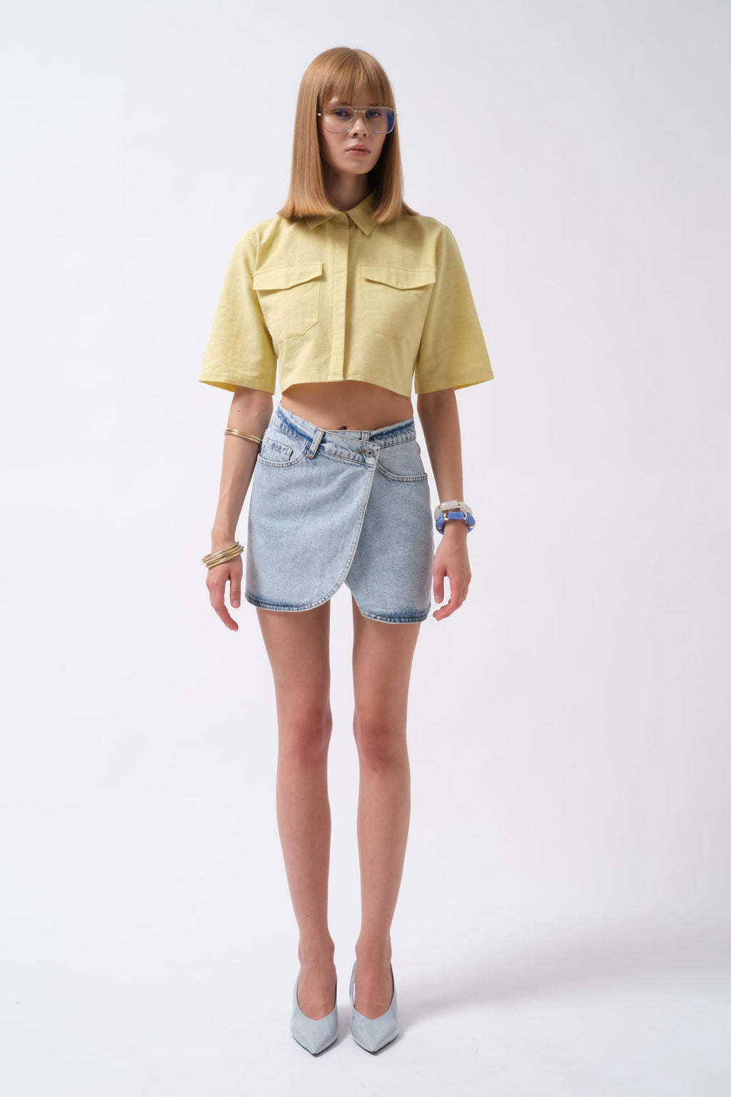 Wrap Denim Mini Light Blue Skirt