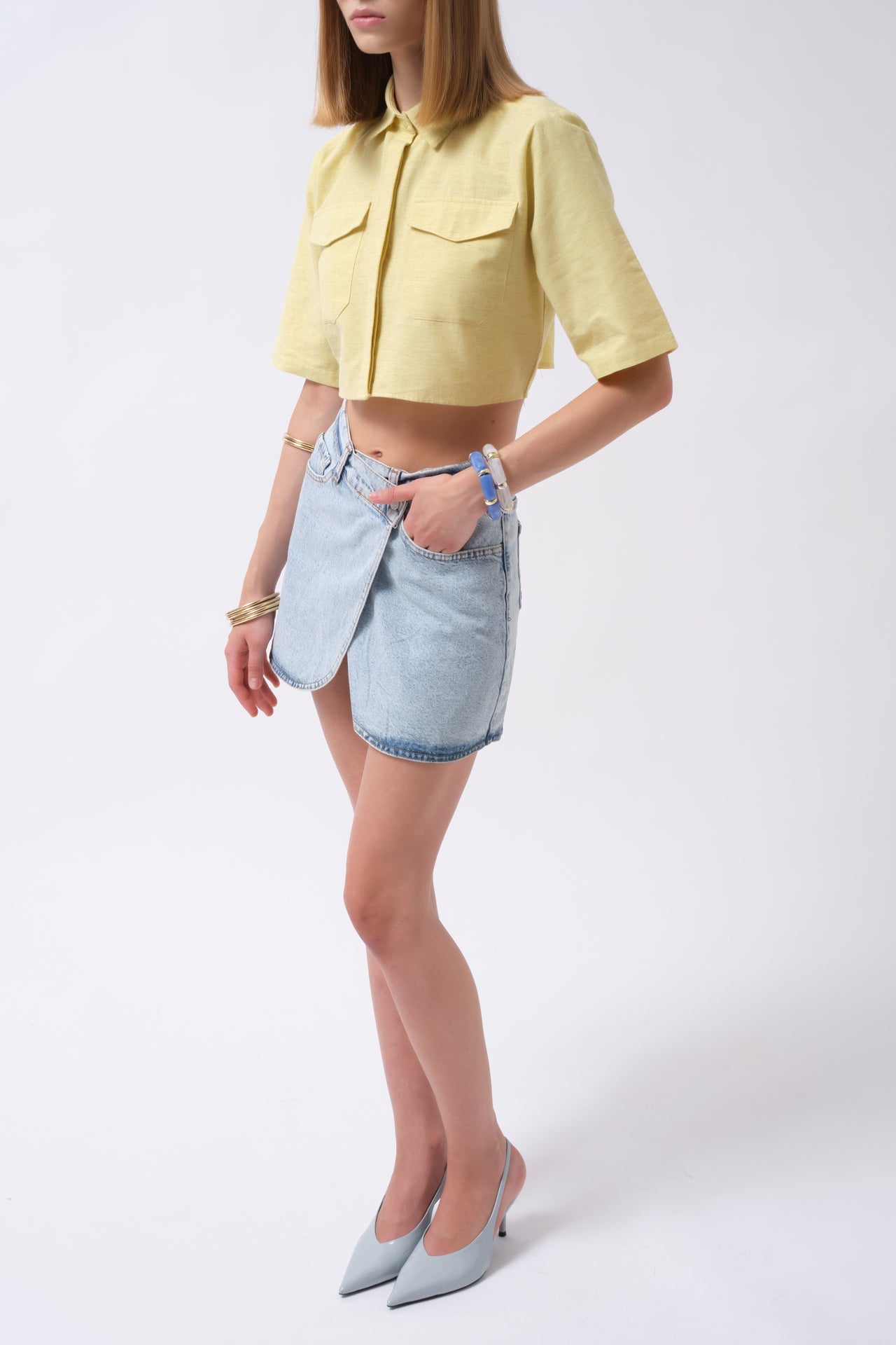 Wrap Denim Mini Light Blue Skirt