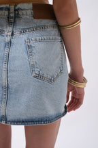 Wrap Denim Mini Light Blue Skirt