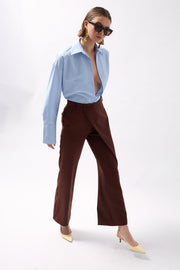 Wrap Detail Asymmetrical Brown Trousers
