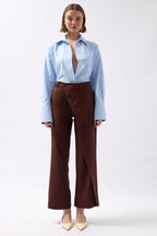 Wrap Detail Asymmetric Brown Pants