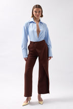 Wrap Detail Asymmetric Brown Pants