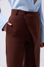 Wrap Detail Asymmetric Brown Pants