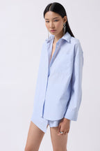 Wrap Detail Blue Shirt