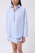 Wrap Detail Blue Shirt