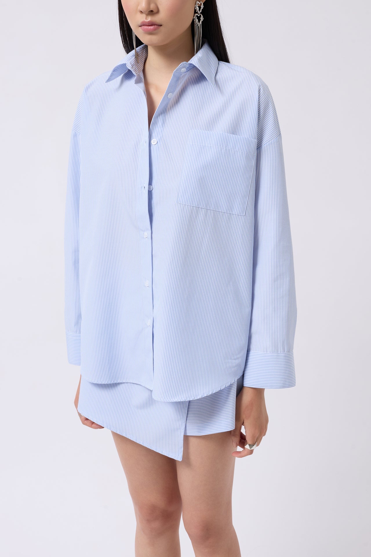 Wrap Detail Blue Shirt
