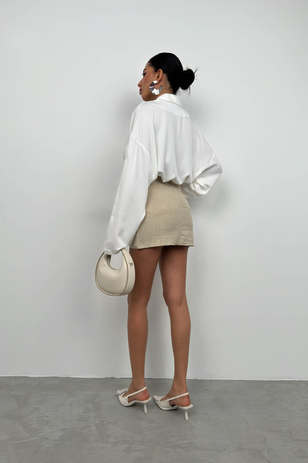 Wrap Tie Beige Linen Skirt