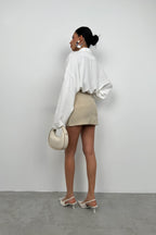 Wrap Tie Beige Linen Skirt