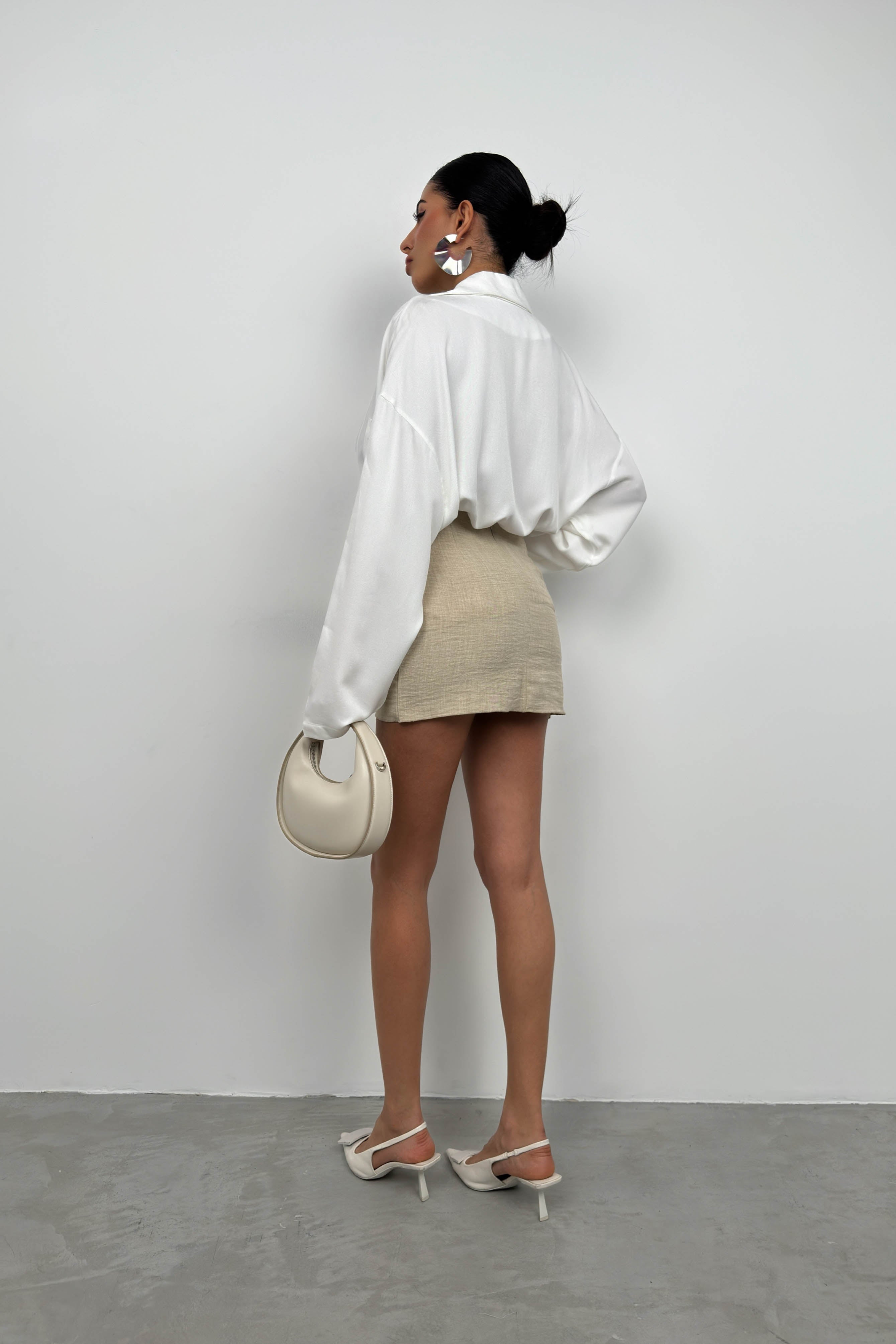 Wrap Tie Beige Linen Skirt
