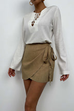 Wrap Tie Camel Linen Skirt
