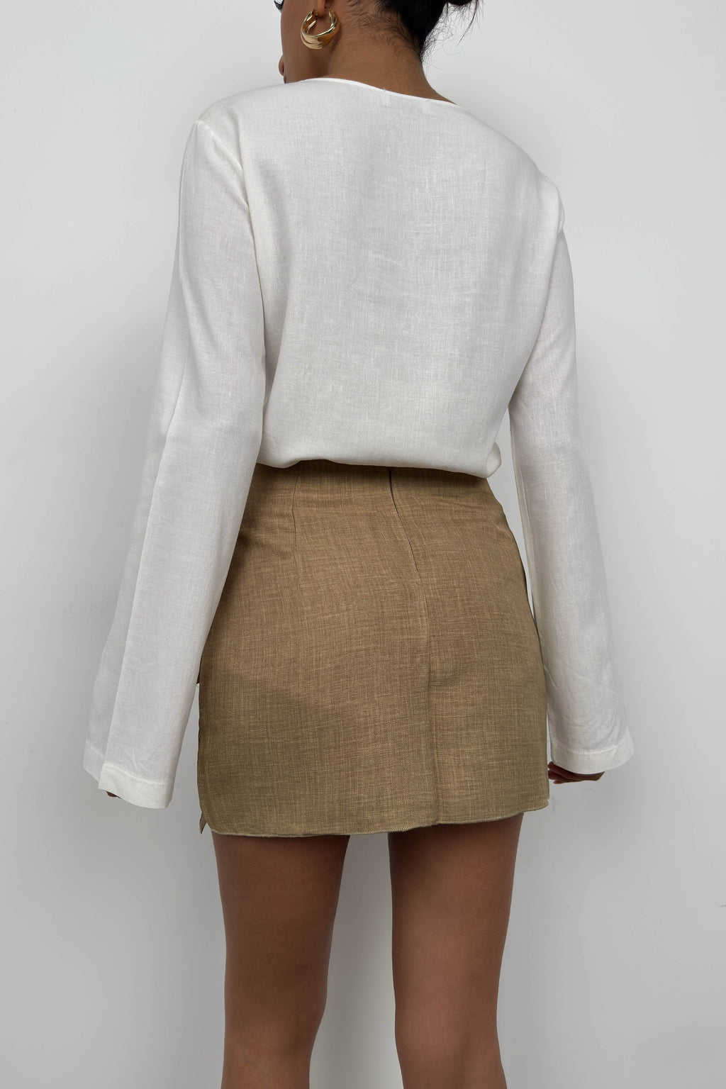 Wrap Tie Camel Linen Skirt