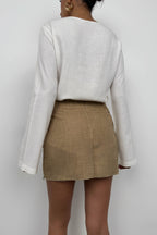 Wrap Tie Camel Linen Skirt